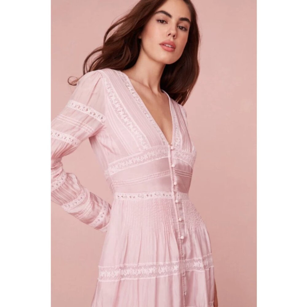 LoveShackFancy Ellitia Victorian Lace Buttoned Maxi Dress in Light Lilac 2  $695 - Picture 7 of 16